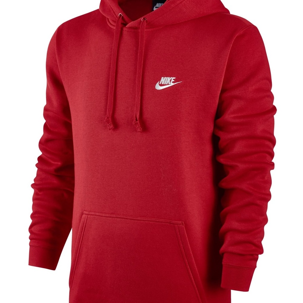 Nike Red Sweatshirt with Adjustable Hood and Ribbed Cuffs